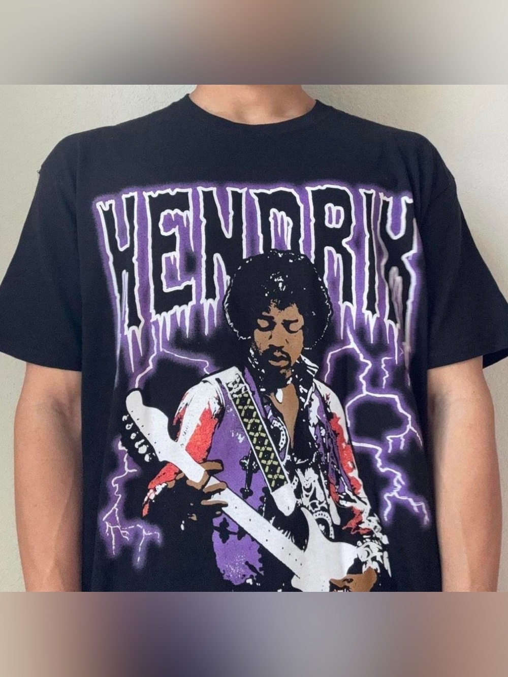 Jimi Hendrix All Over Print Band Graphics Black Tee Shirt AOP